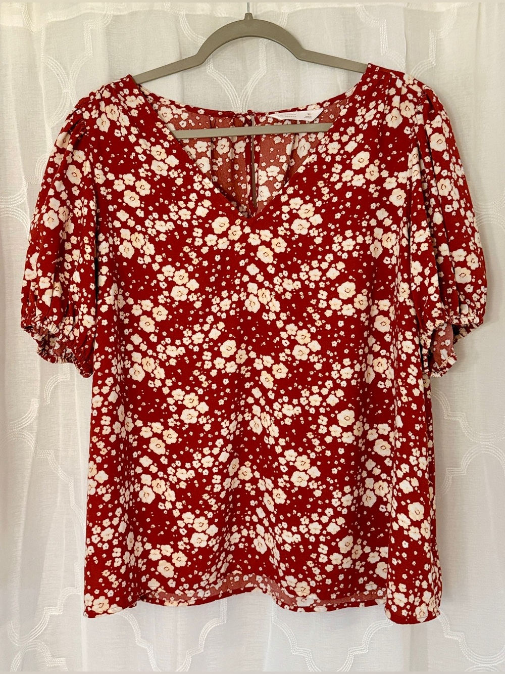LC Lauren Conrad Rust Floral Flutter Sleeve Blouse | XL
